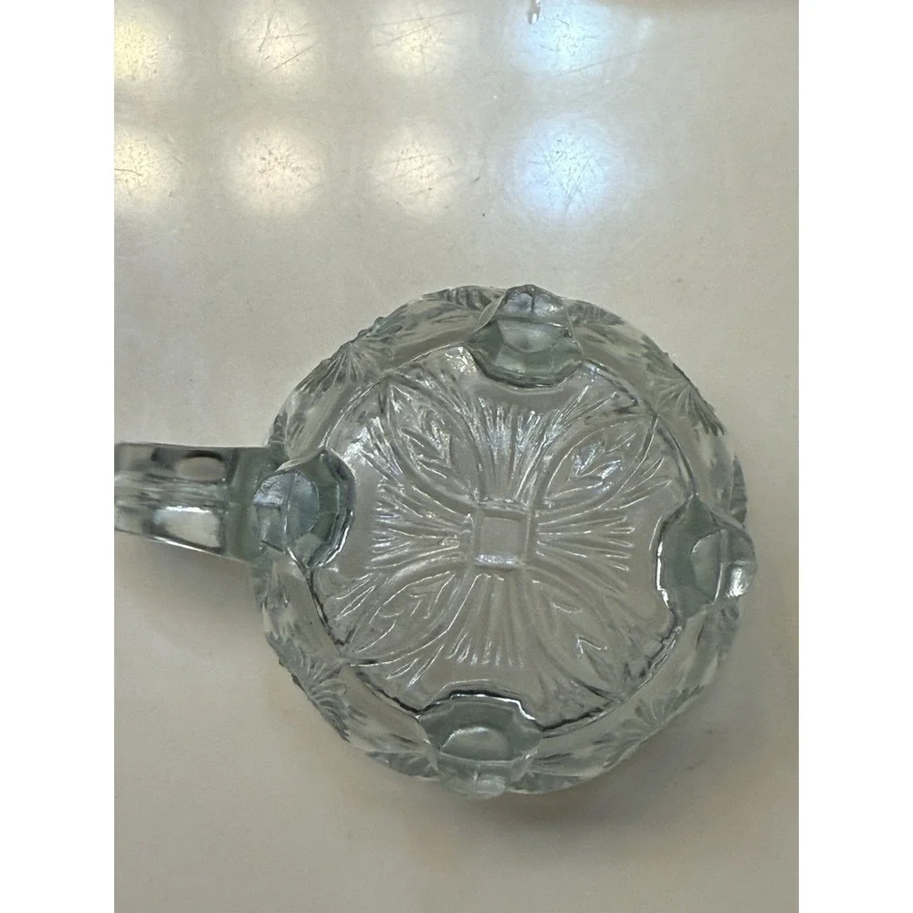 Uranium Glow Indian Glass Gaelic Footed Clear Punch Cup(s) with Handles 3 Total